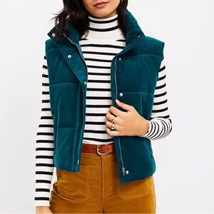 LOFT‎ Micro Corduroy Cotton Teal Sleeveless Puffer Vest Size Medium
